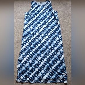 Lands' End Women's Blue & White Tie Dye Cotton Maxi Swim Coverup, Size 1X
